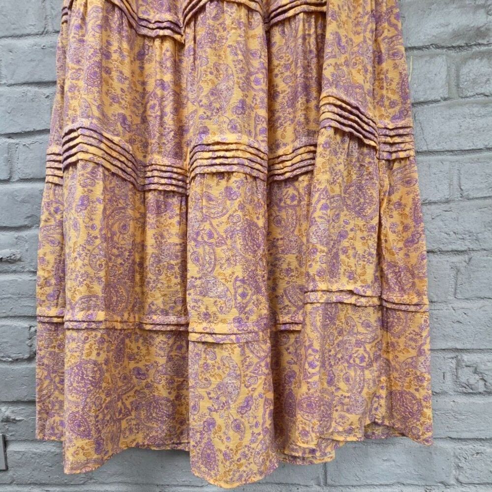 J. Jill Yellow Purple Paisley Tiered Maxi Dress Pleated Sleeveless XL Tall - Picture 7 of 9